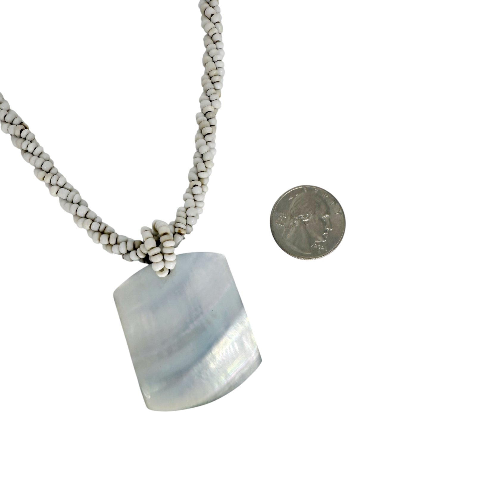 N177 Island Shell Necklace MOP Rectangle with Off White  Beads