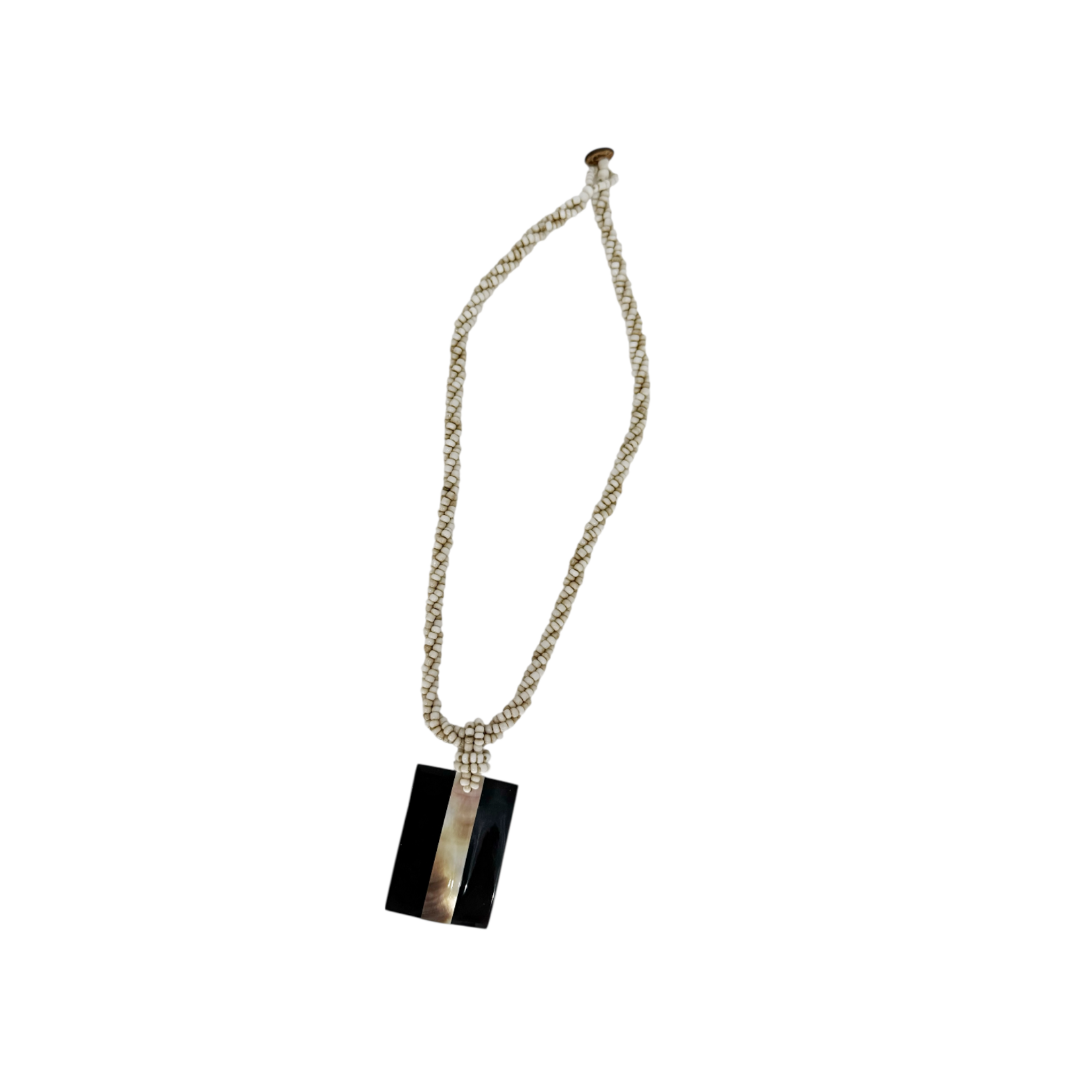 N178 Island Shell Necklace Black Rectangle Gold Shell Stripe with Cream Beads