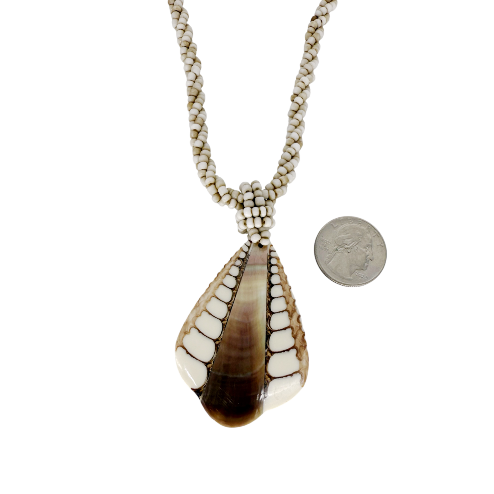 N179 Island Shell Necklace Gold Shell One Road with Cream Beads