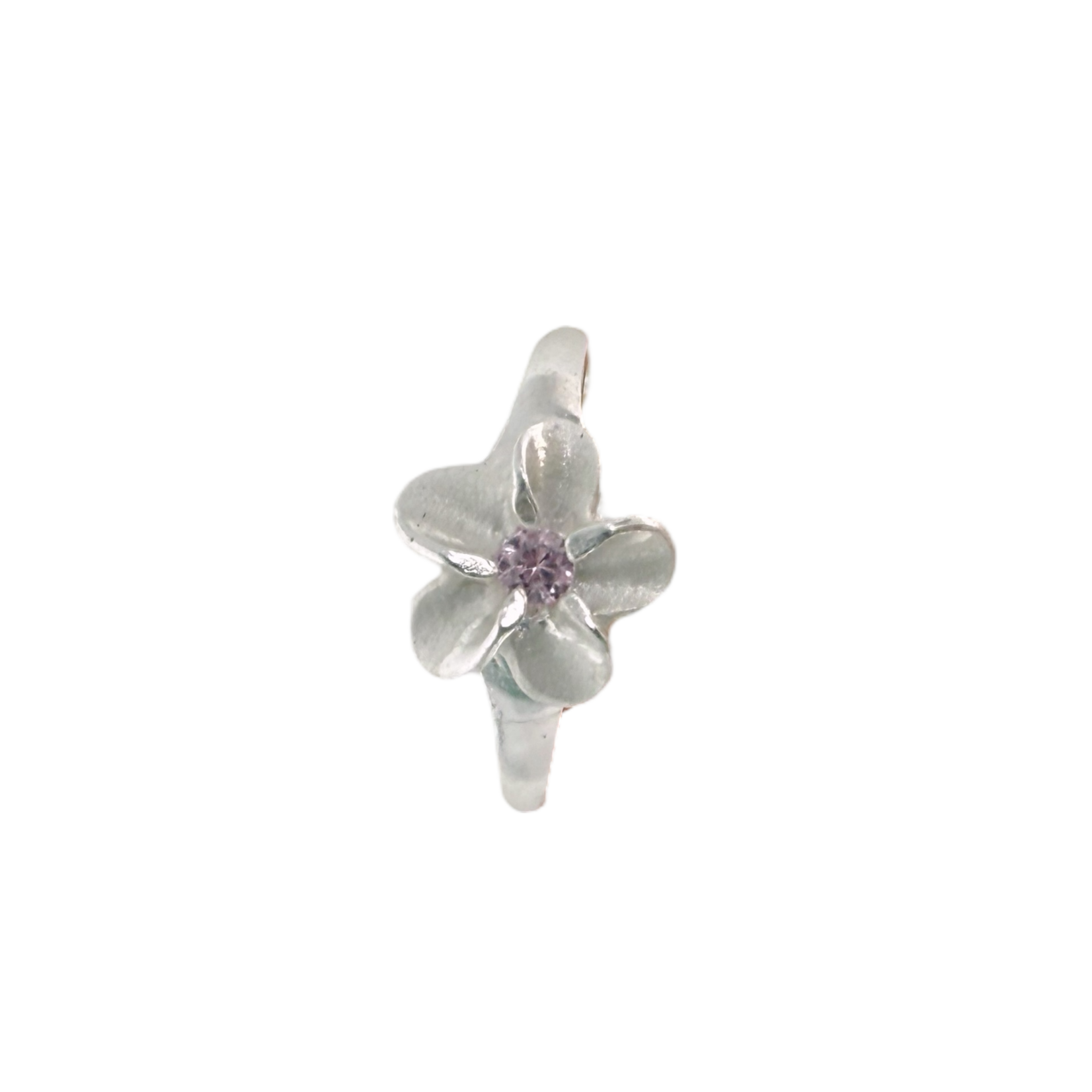 Sterling Silver Adjustable Toe Ring Plumeria CZ Pink