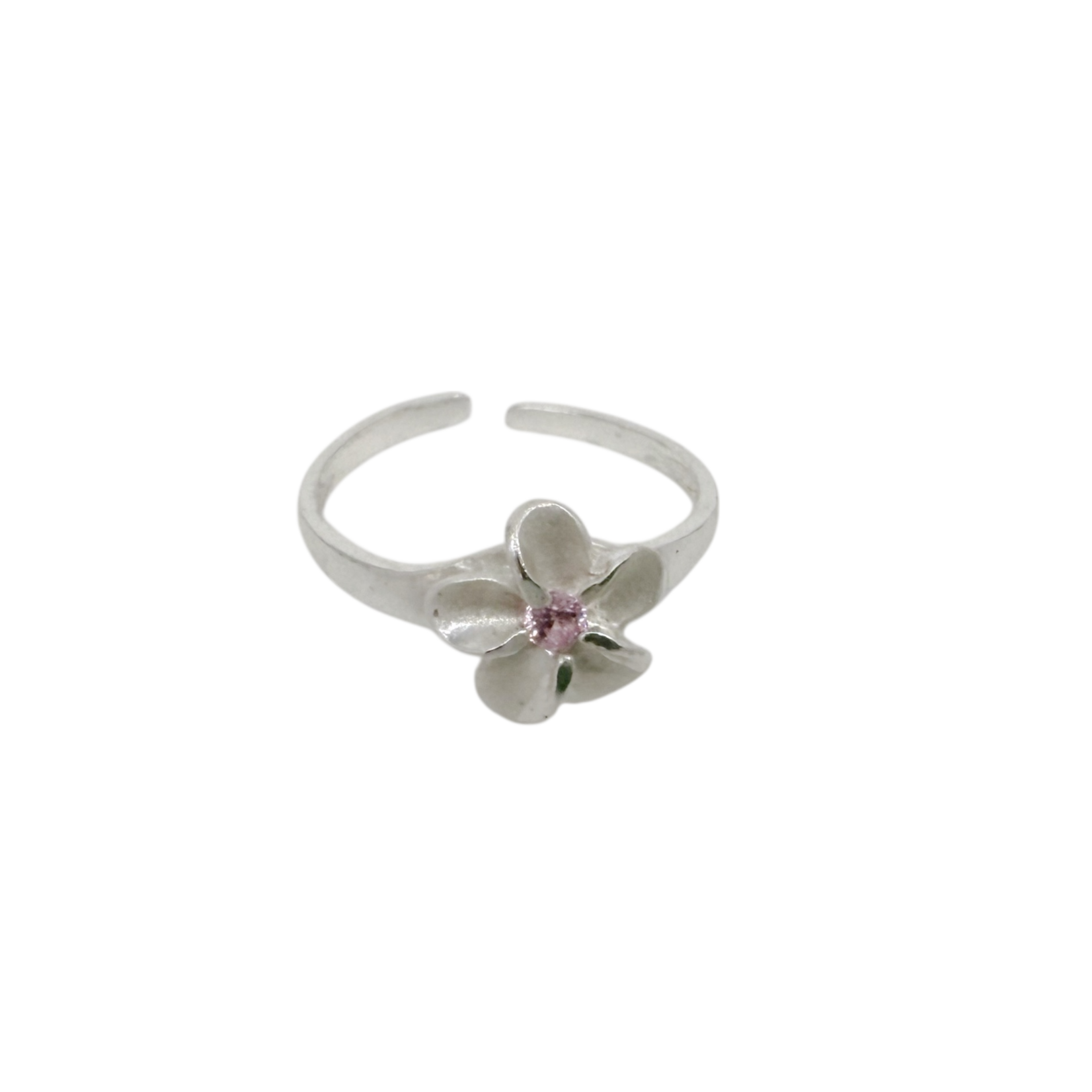 Sterling Silver Adjustable Toe Ring Plumeria CZ Pink