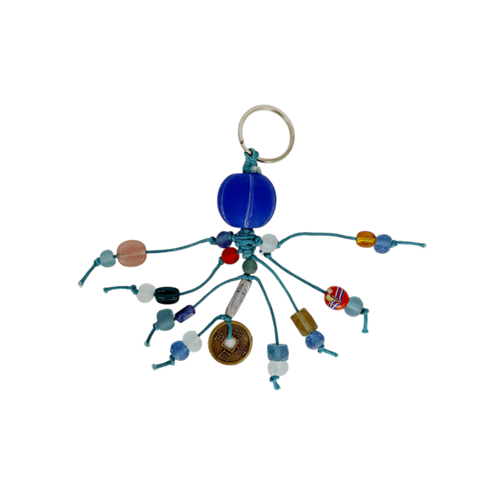 Handmade Beach Glass Keychain Blue