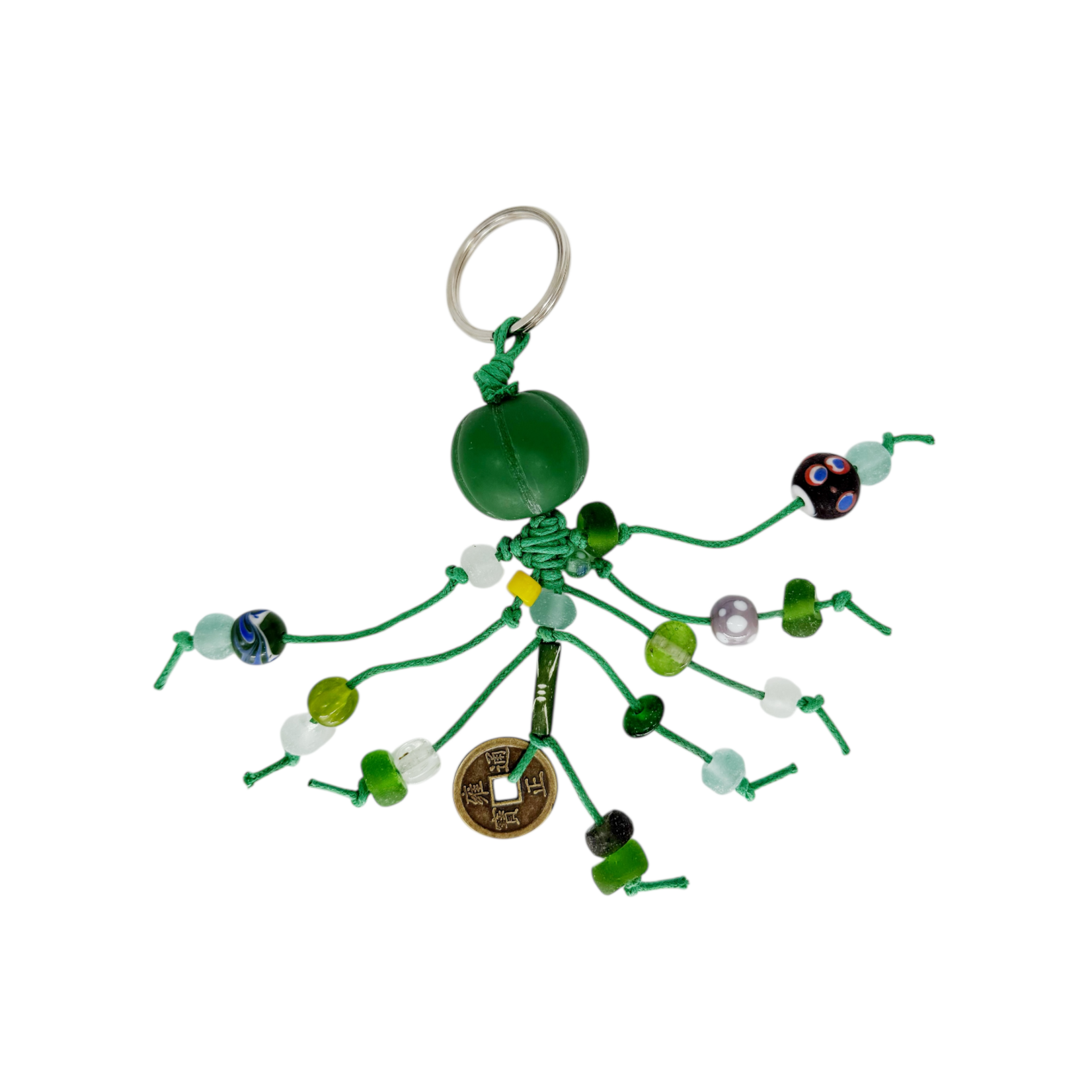 Handmade Beach Glass Keychain Green
