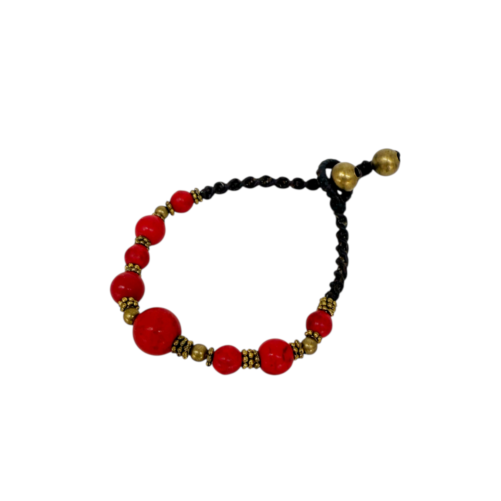 Antique Style Brass and Glass Bead Bracelet Red