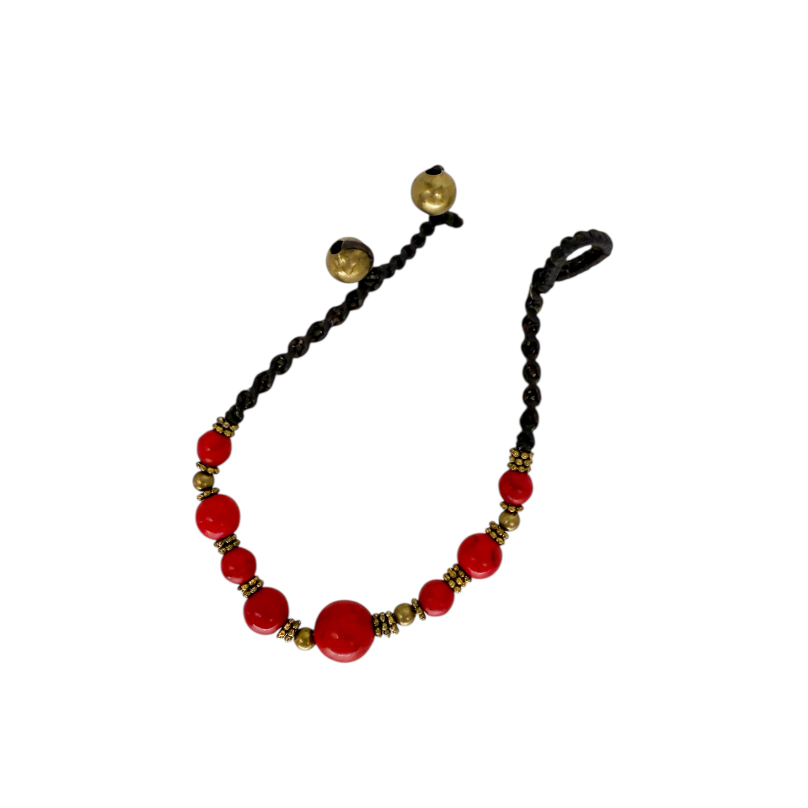 Antique Style Brass and Glass Bead Bracelet Red