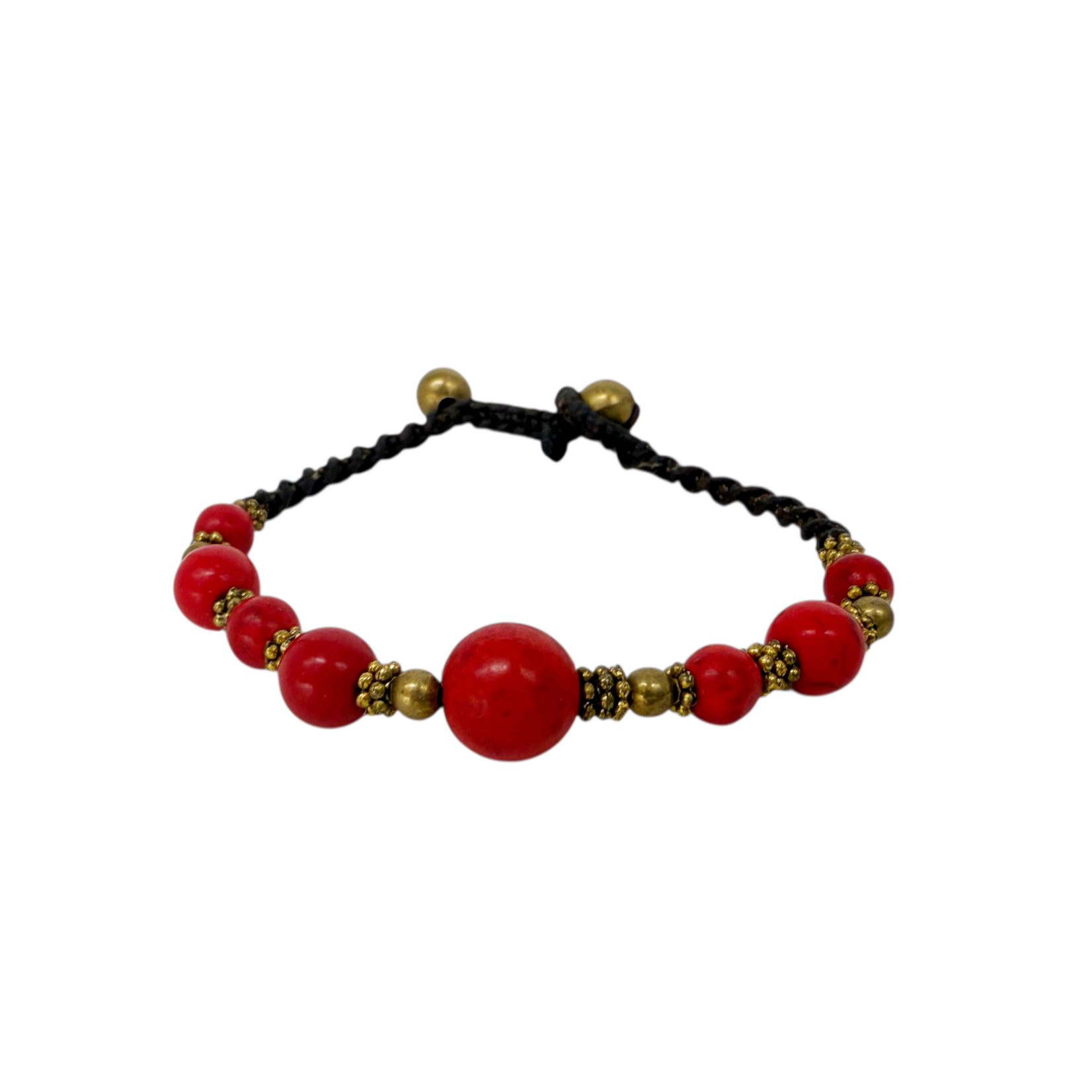 Antique Style Brass and Glass Bead Bracelet Red