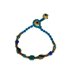 Antique Style Brass and Glass Bead Bracelet Blue