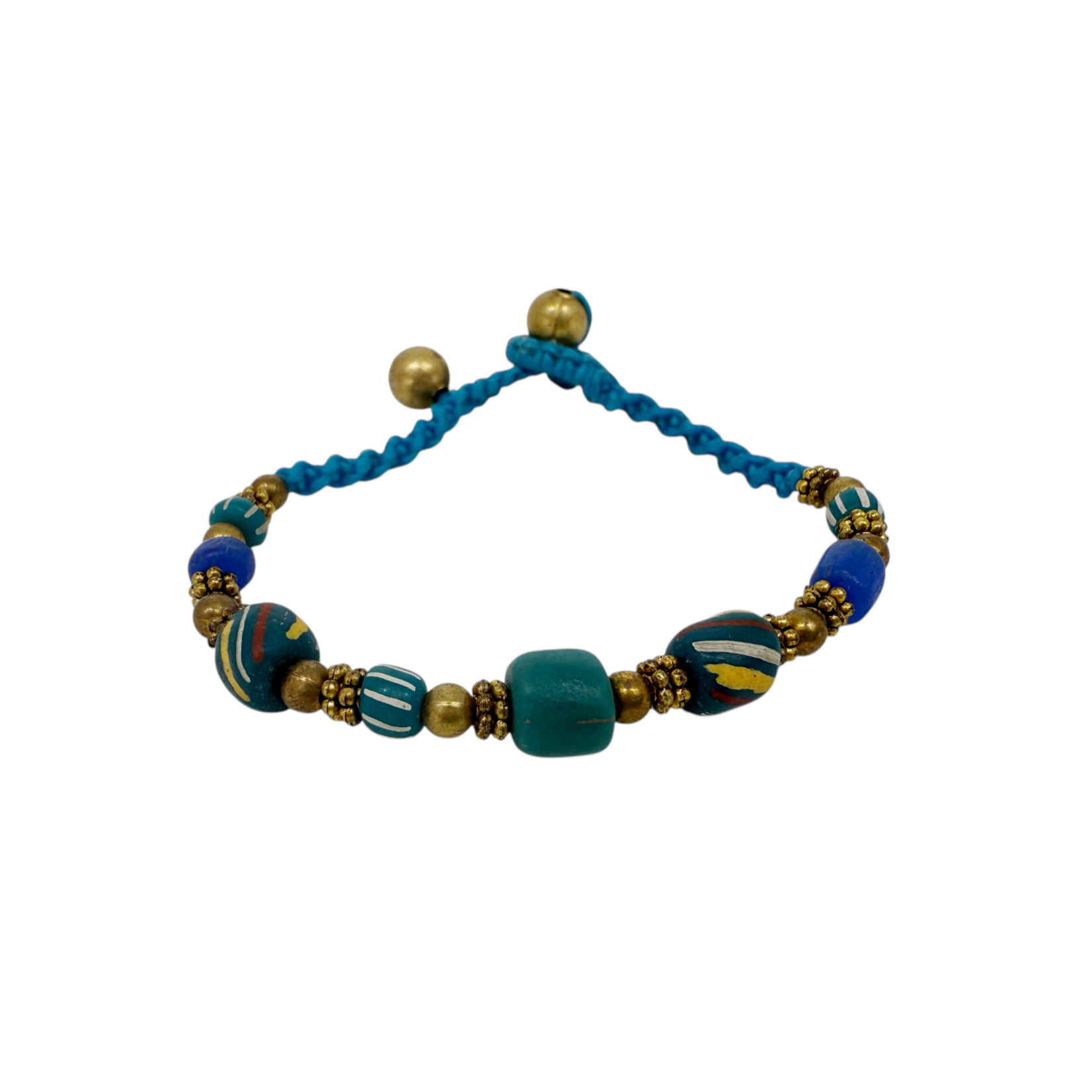 Antique Style Brass and Glass Bead Bracelet Blue