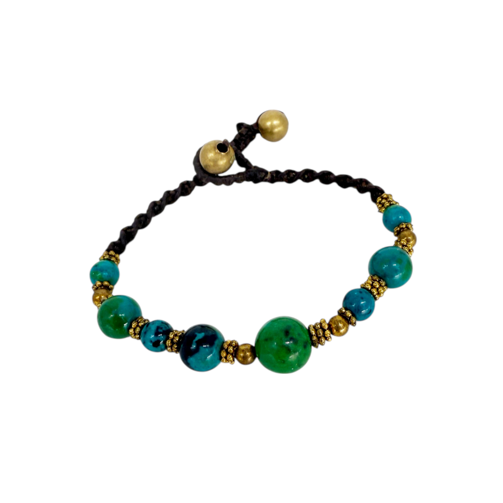 Antique Style Brass and Glass Bead Bracelet Green