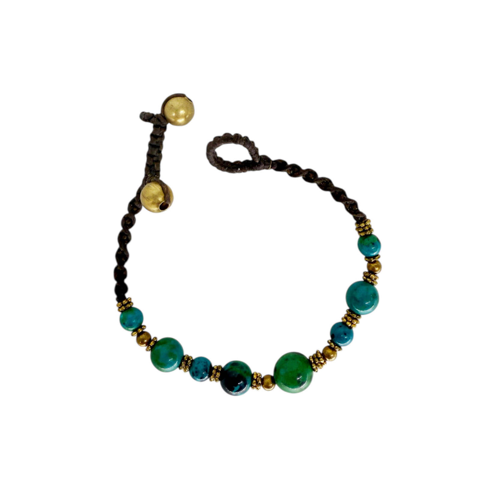 Antique Style Brass and Glass Bead Bracelet Green