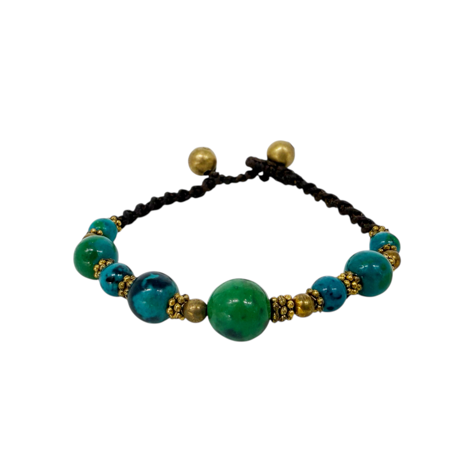 Antique Style Brass and Glass Bead Bracelet Green