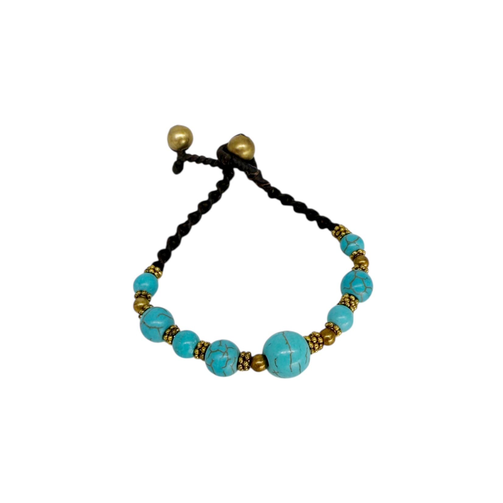 Antique Style Brass and Glass Bead Bracelet Turquoise