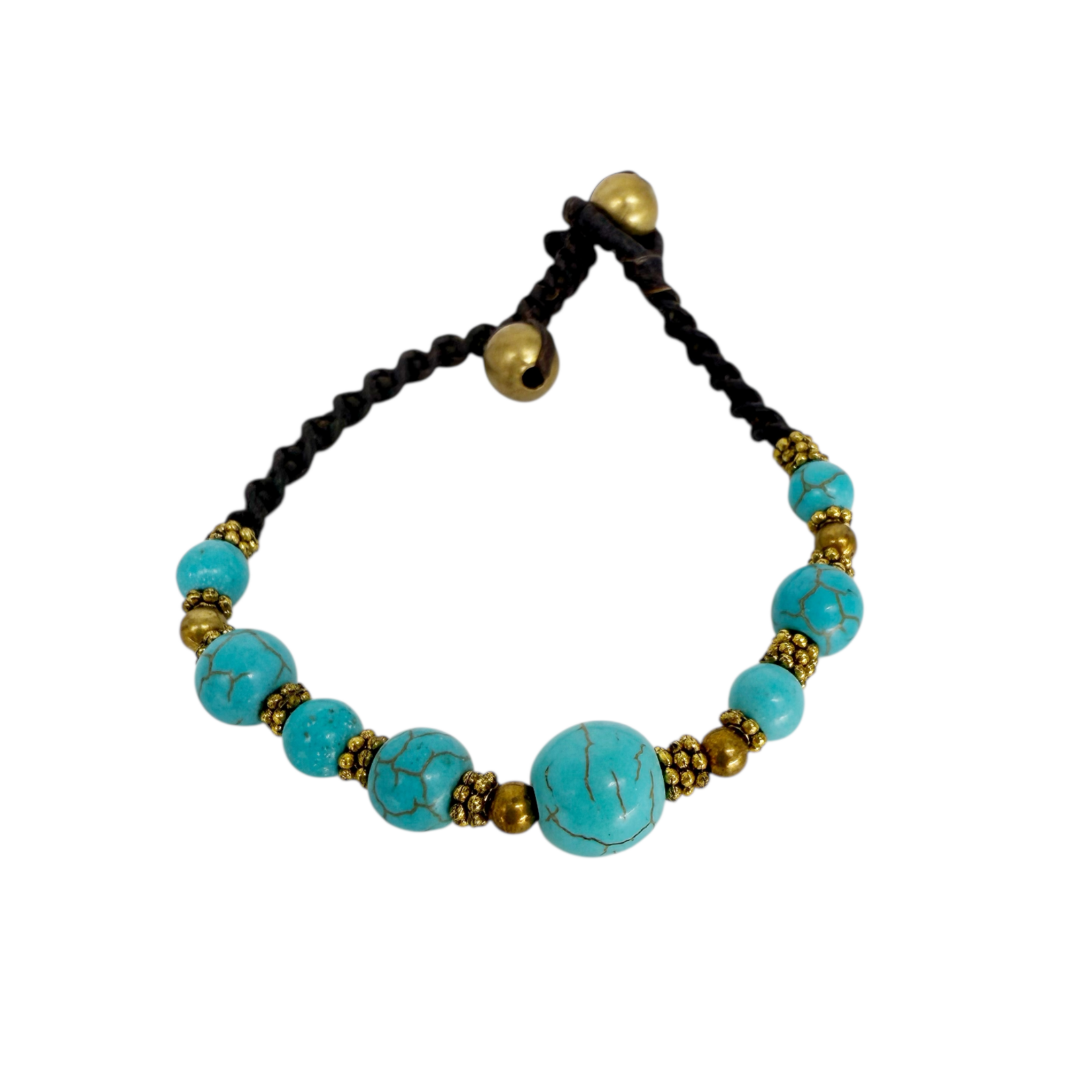 Antique Style Brass and Glass Bead Bracelet Turquoise