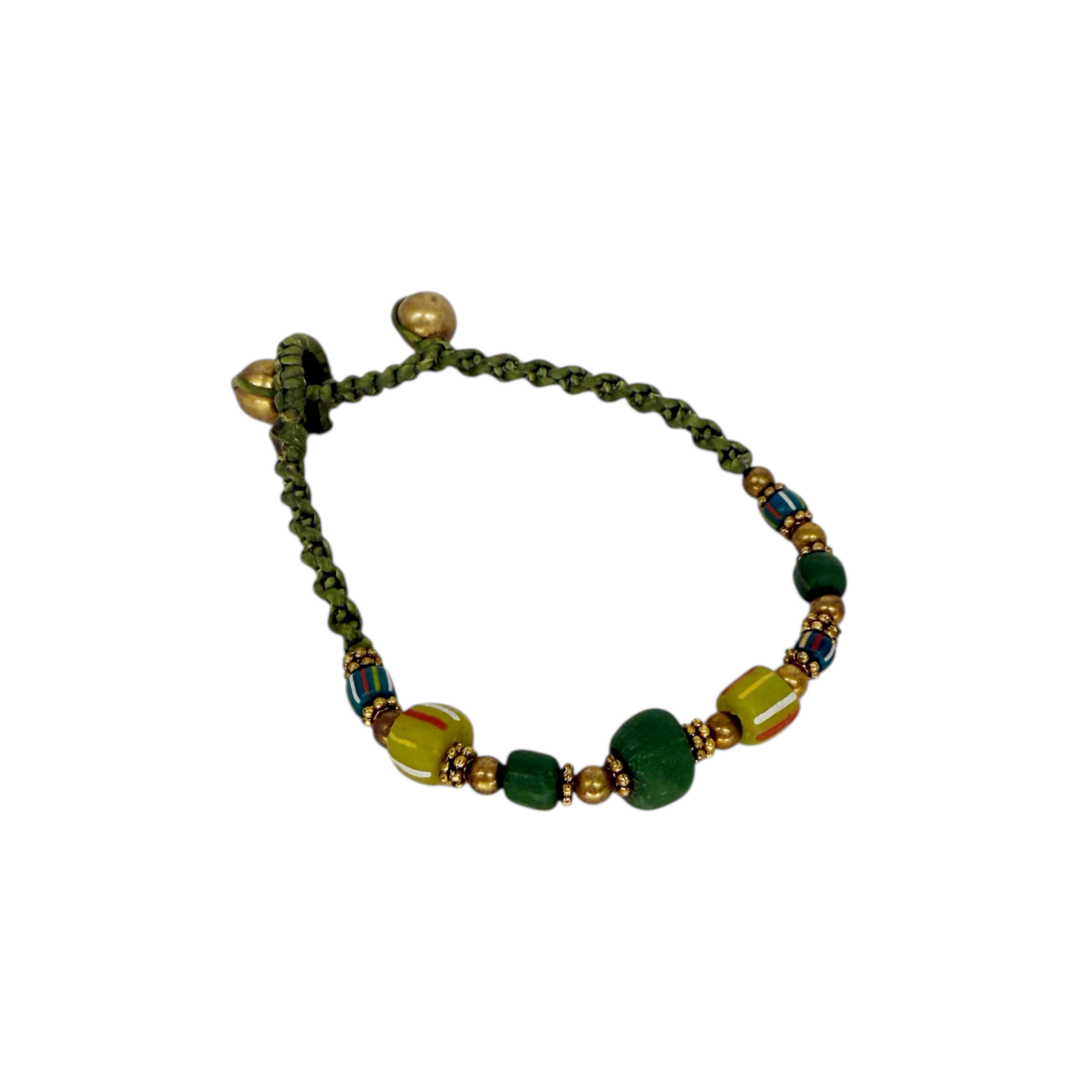 Antique Style Brass and Glass Bead Bracelet Olive