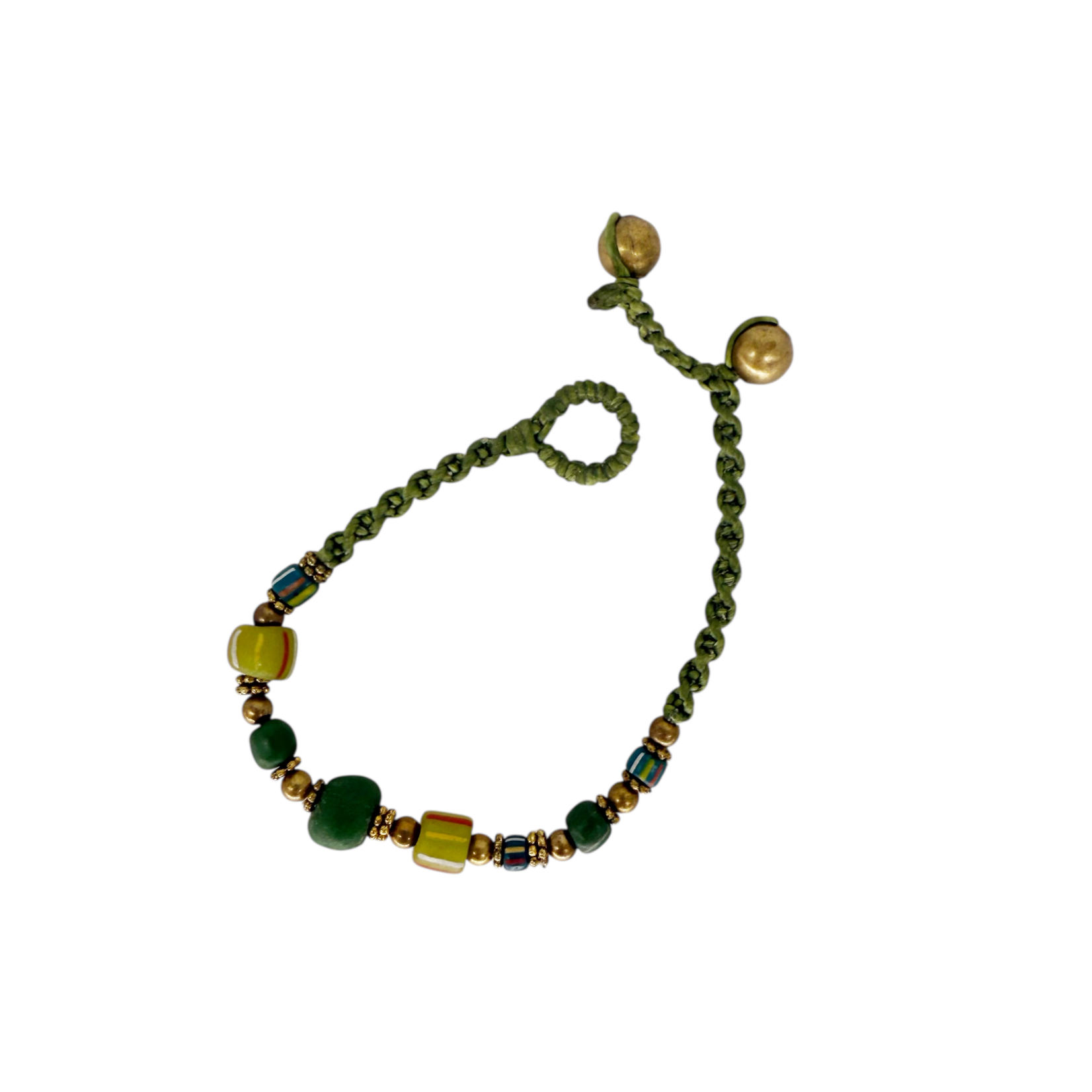 Antique Style Brass and Glass Bead Bracelet Olive