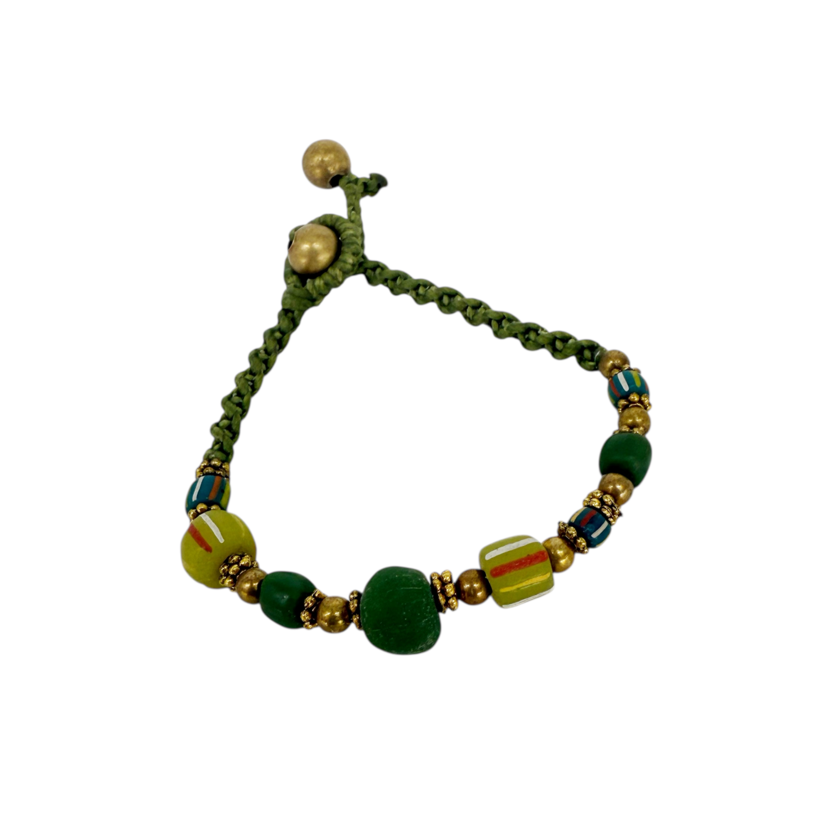 Antique Style Brass and Glass Bead Bracelet Olive