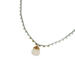 Briolette Moonstone Pendant Necklace on Aqua Braided Silk Thread