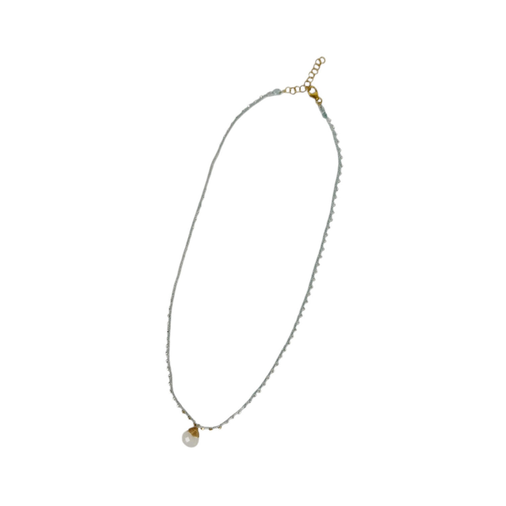 Briolette Moonstone Pendant Necklace on Aqua Braided Silk Thread