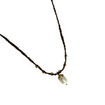White Rice Pearl Pendant on Brown Braided Silk Necklace with Gold Fill Accents