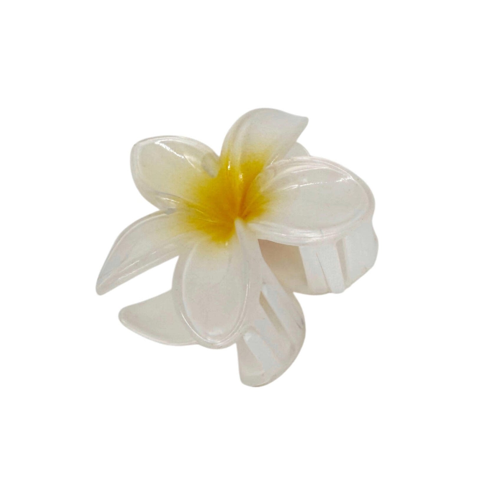 3" Plastic Plumeria Hair Claw White with Yellow Center