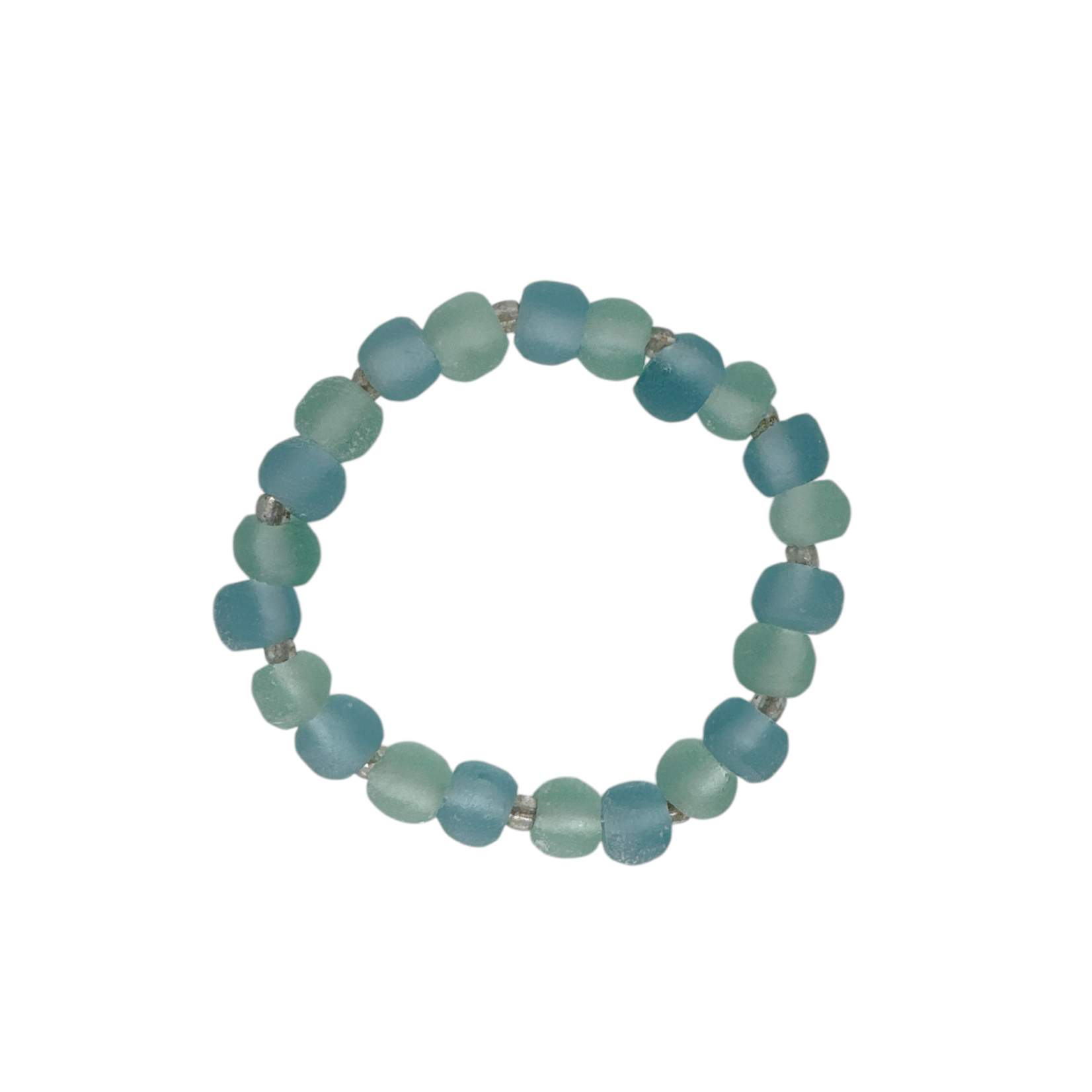 BGL30B Beach Glass Bracelet Seafoam & Blue Clear Spacer Beads