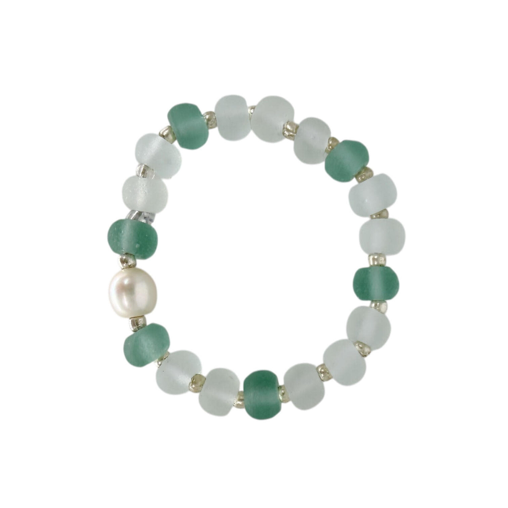 BGL8 Beach Glass Bracelet with Single Pearl Seafoam