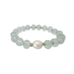 BGL53 Beach Glass Stretch Bracelet with Single Pearl White