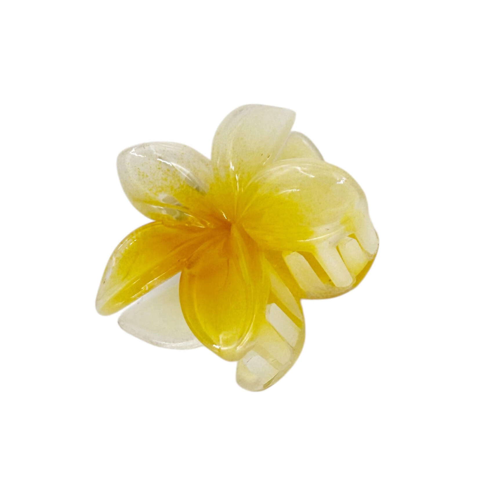 Small 2" Plumeria Hair Claw Opaque White with Yellow Center