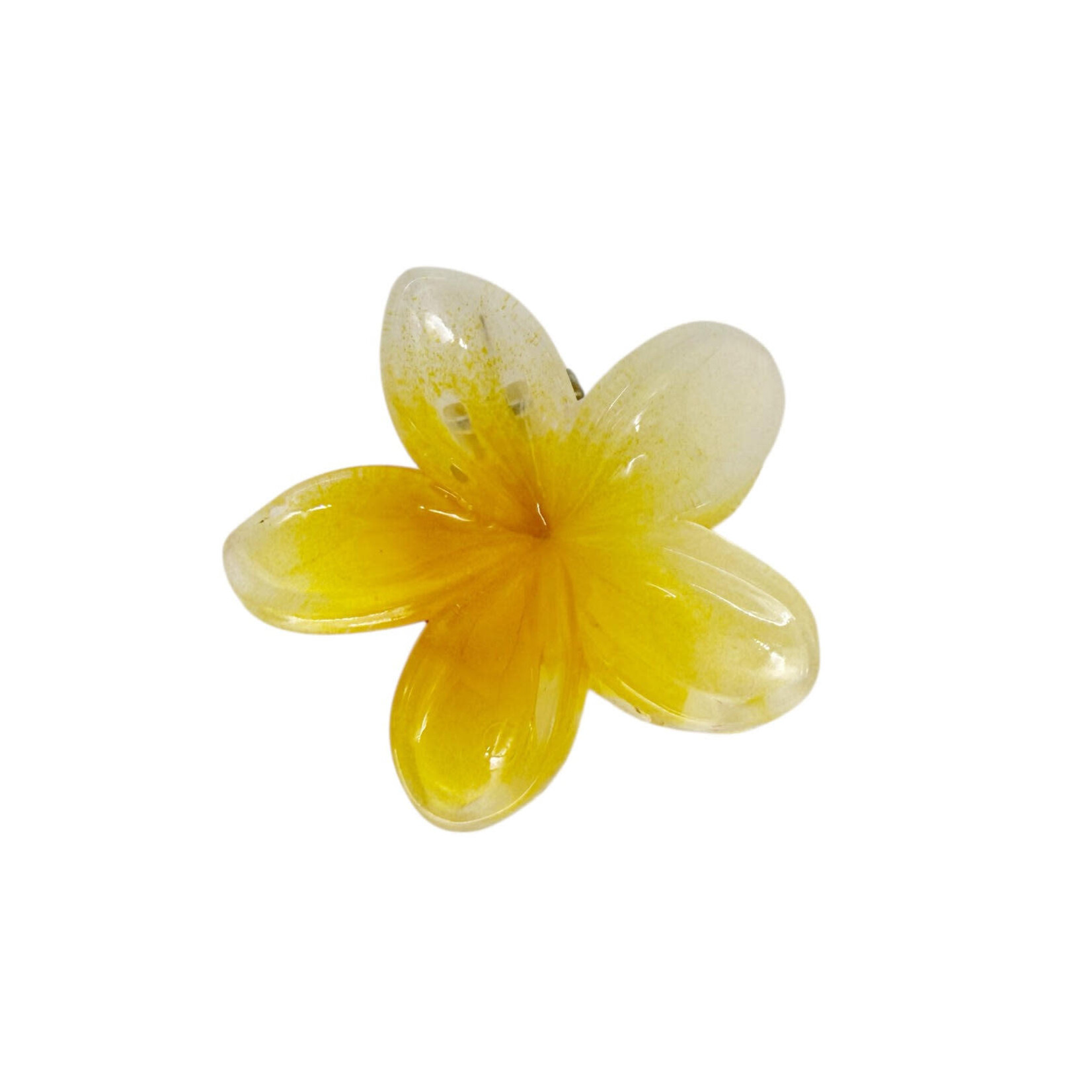 Small 2" Plumeria Hair Claw Opaque White with Yellow Center