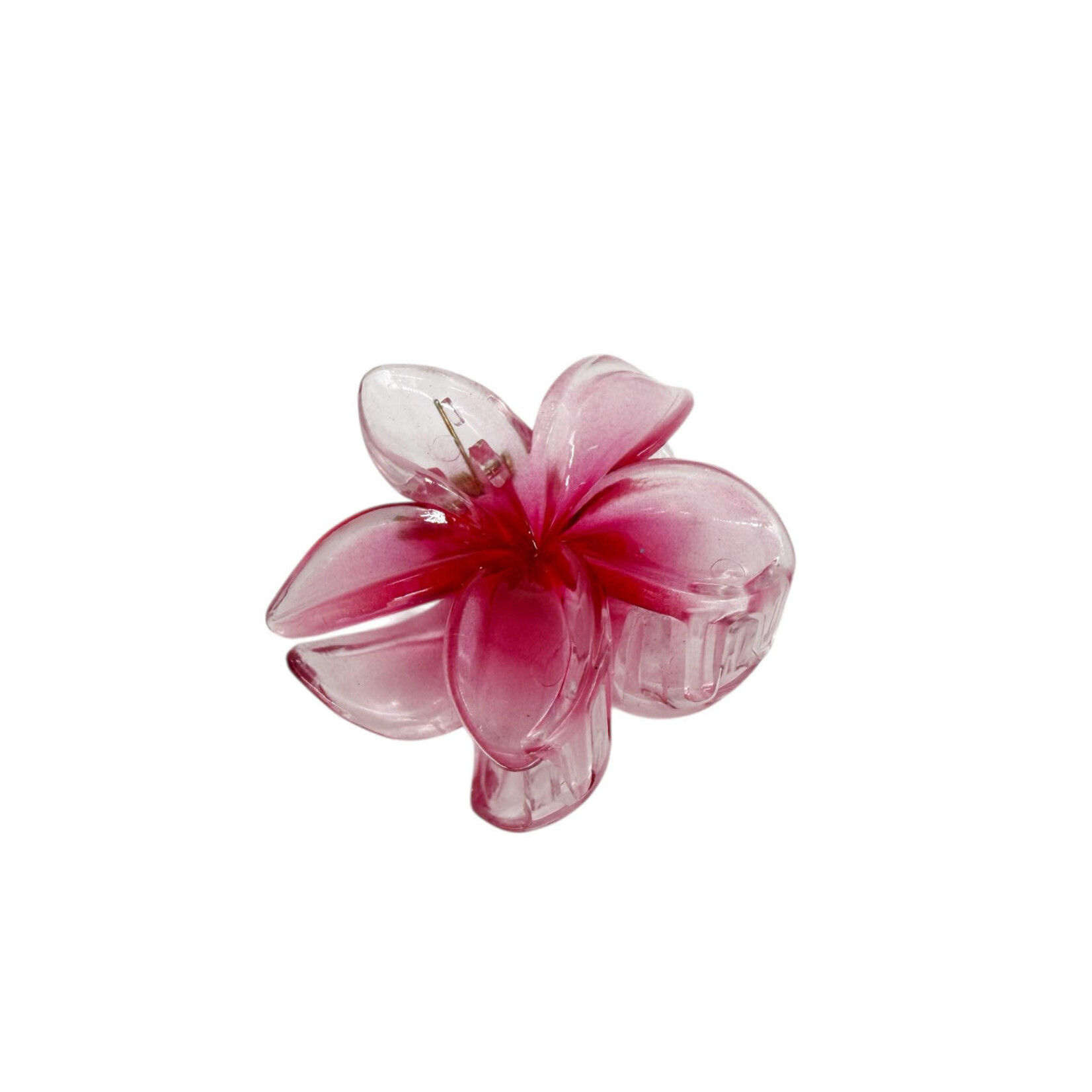 Small 2" Plumeria Hair Claw Clear Dark Pink