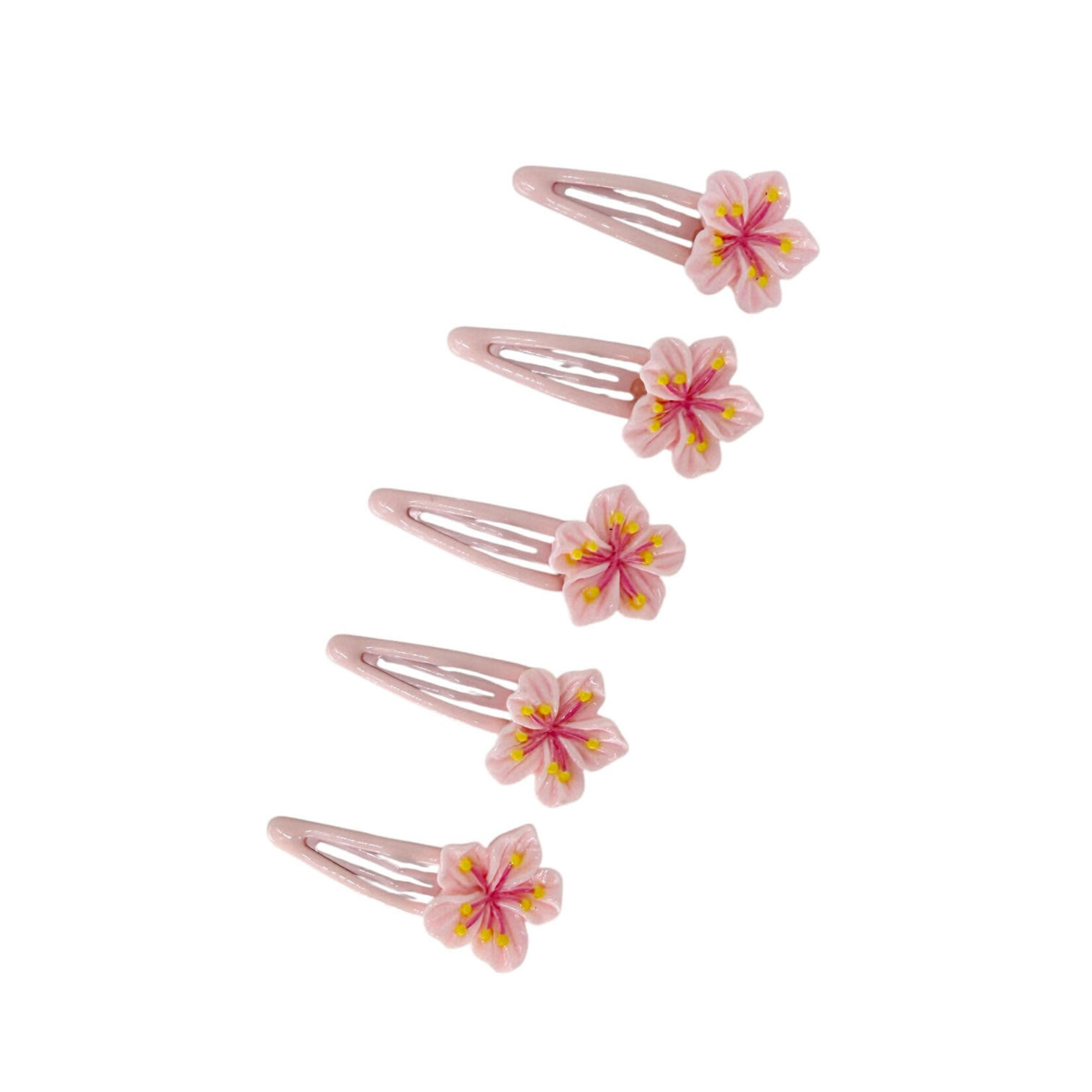Kids' Hair Clip Barrette Hibiscus Pink, Card of 5