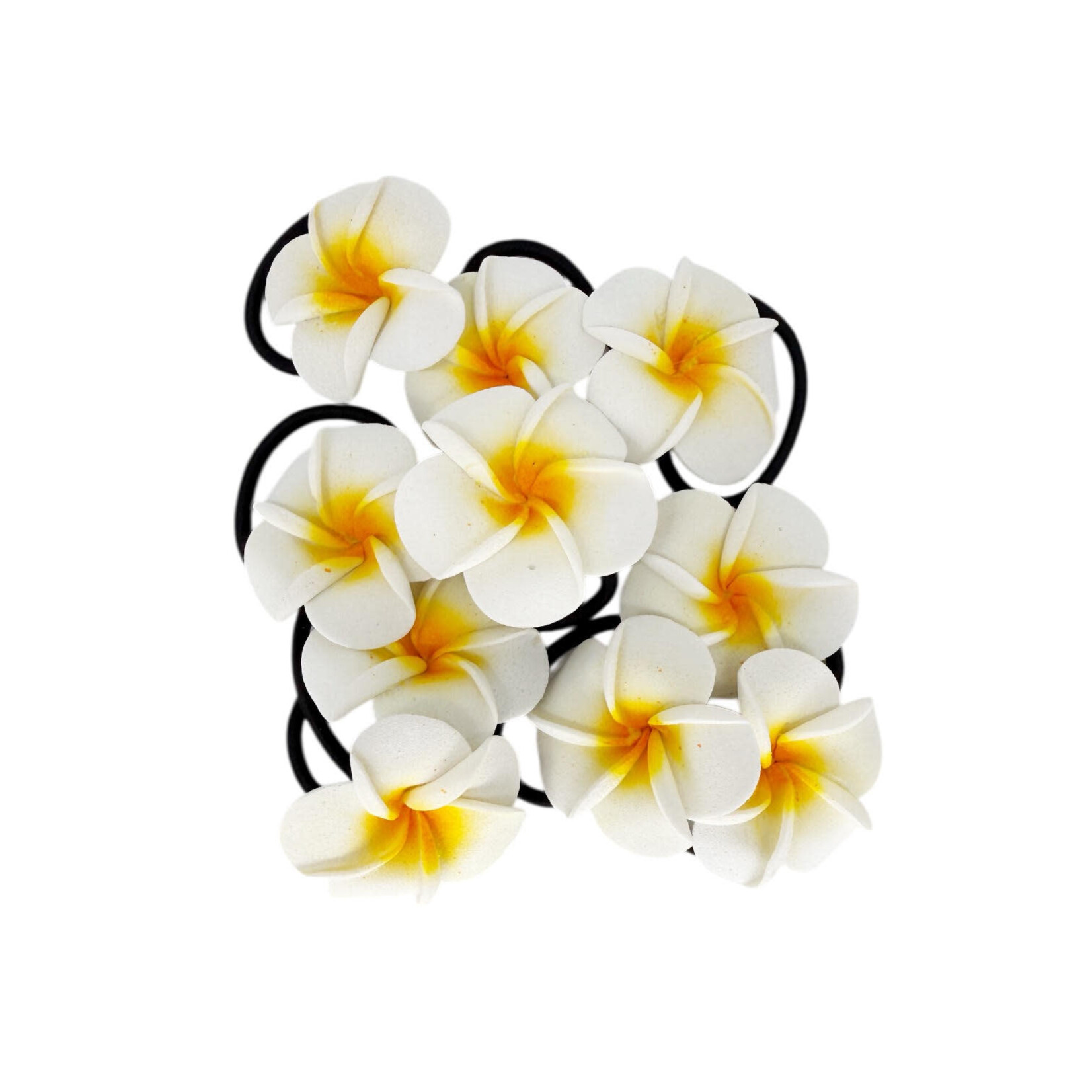 Foam Plumeria Hair Elastic Tie, Pack of 10 White