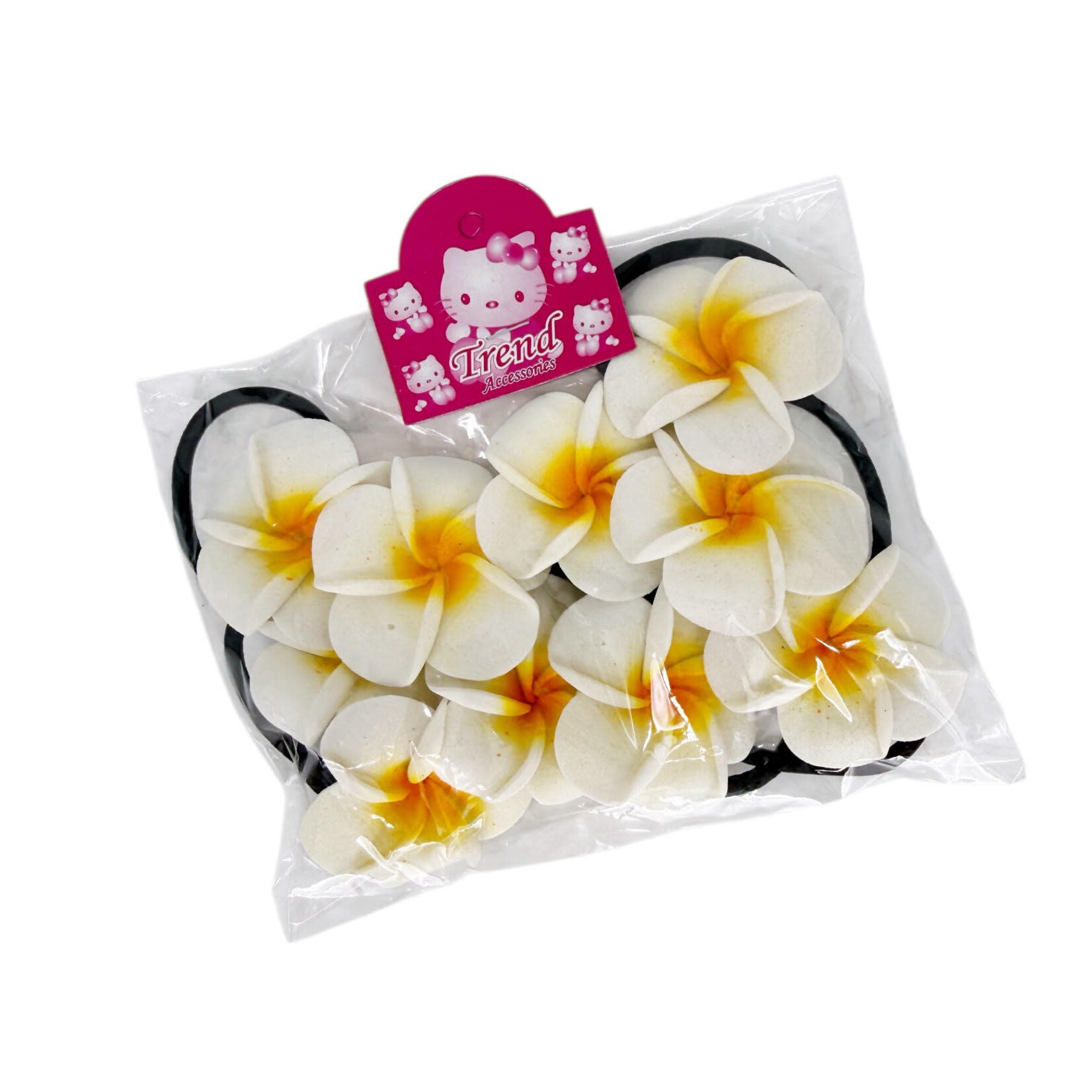 Foam Plumeria Hair Elastic Tie, Pack of 10 White
