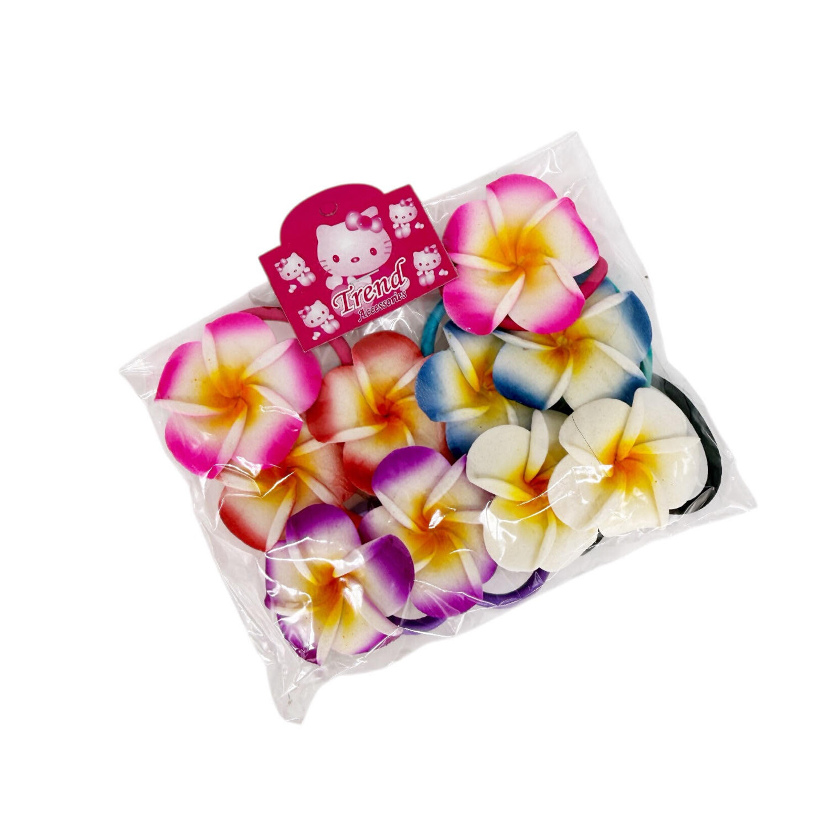 Foam Plumeria Hair Elastic Tie, Pack of 10 Multi
