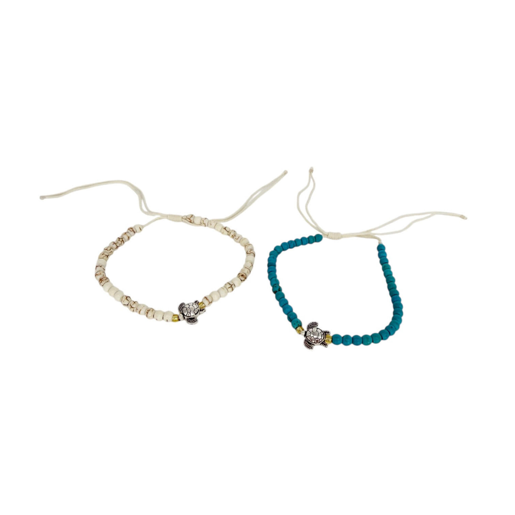 Hand Made Turtle Bead Adjustable Bracelet Cream and Turquoise Pack of 10