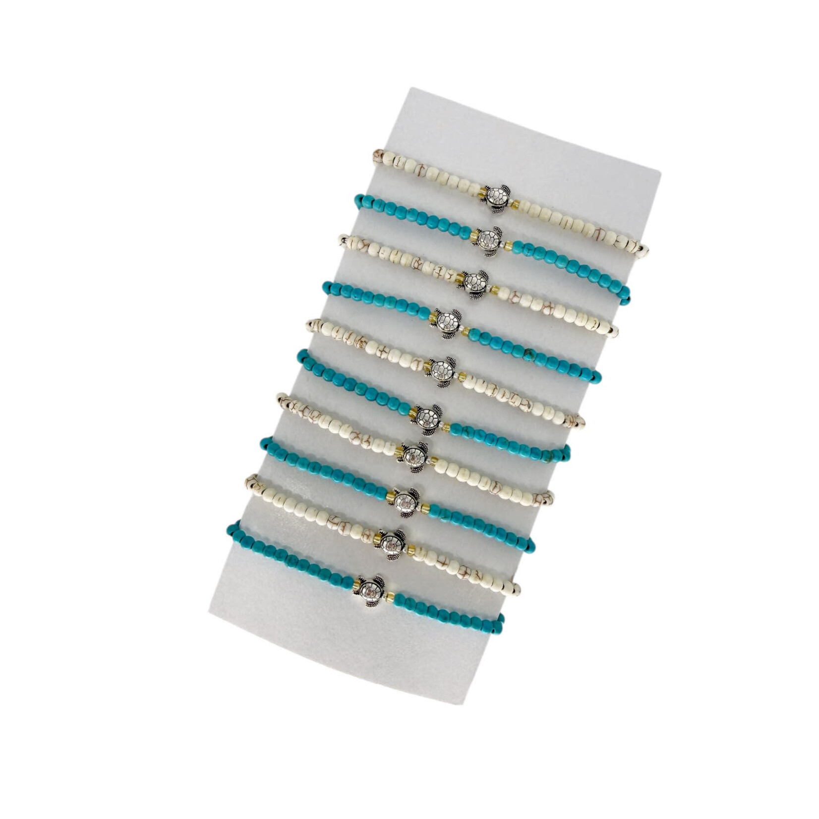 Hand Made Turtle Bead Adjustable Bracelet Cream and Turquoise Pack of 10