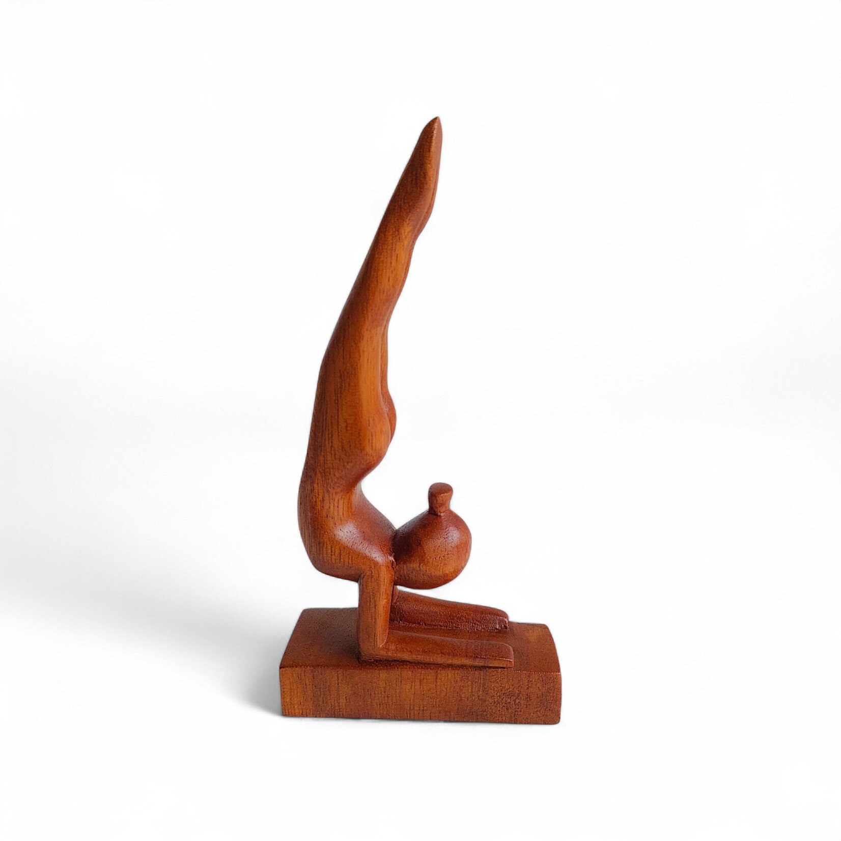 Hand Carved Feathered Peacock Yoga Pose Statuette