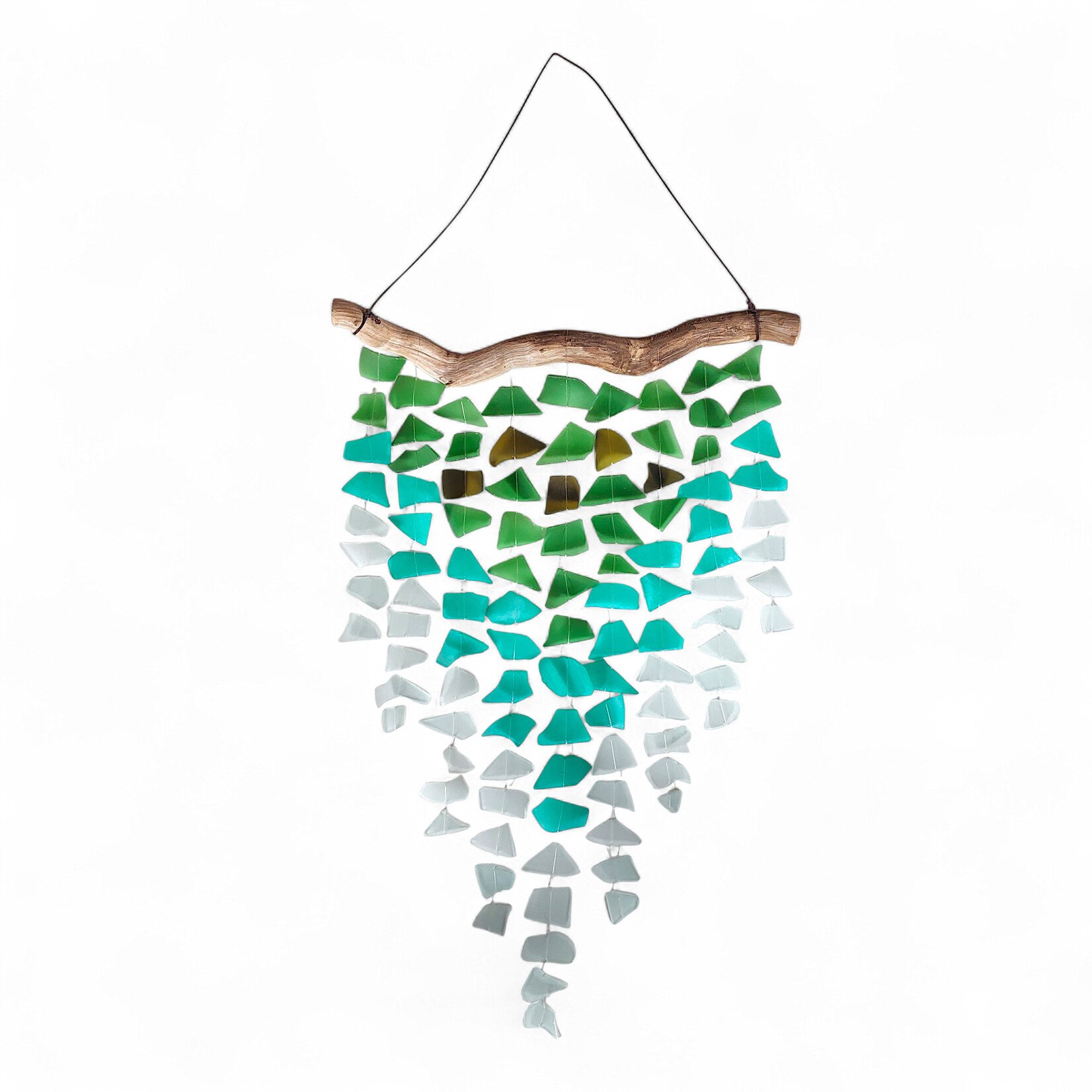 Hand Made 9 Line Beach Glass and Driftwood Sun Catcher Wind Chime