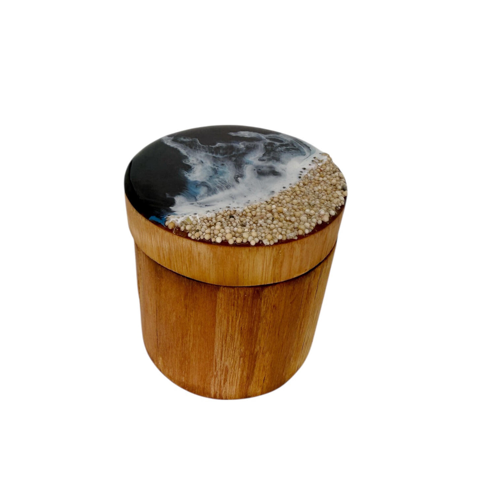 Hand Made Resin Ocean Teak Cylinder Box Stormy