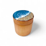 Hand Made Resin Ocean Teak Cylinder Box  Blue