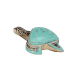 Hand Carved Whitewash Aqua Turtle Small