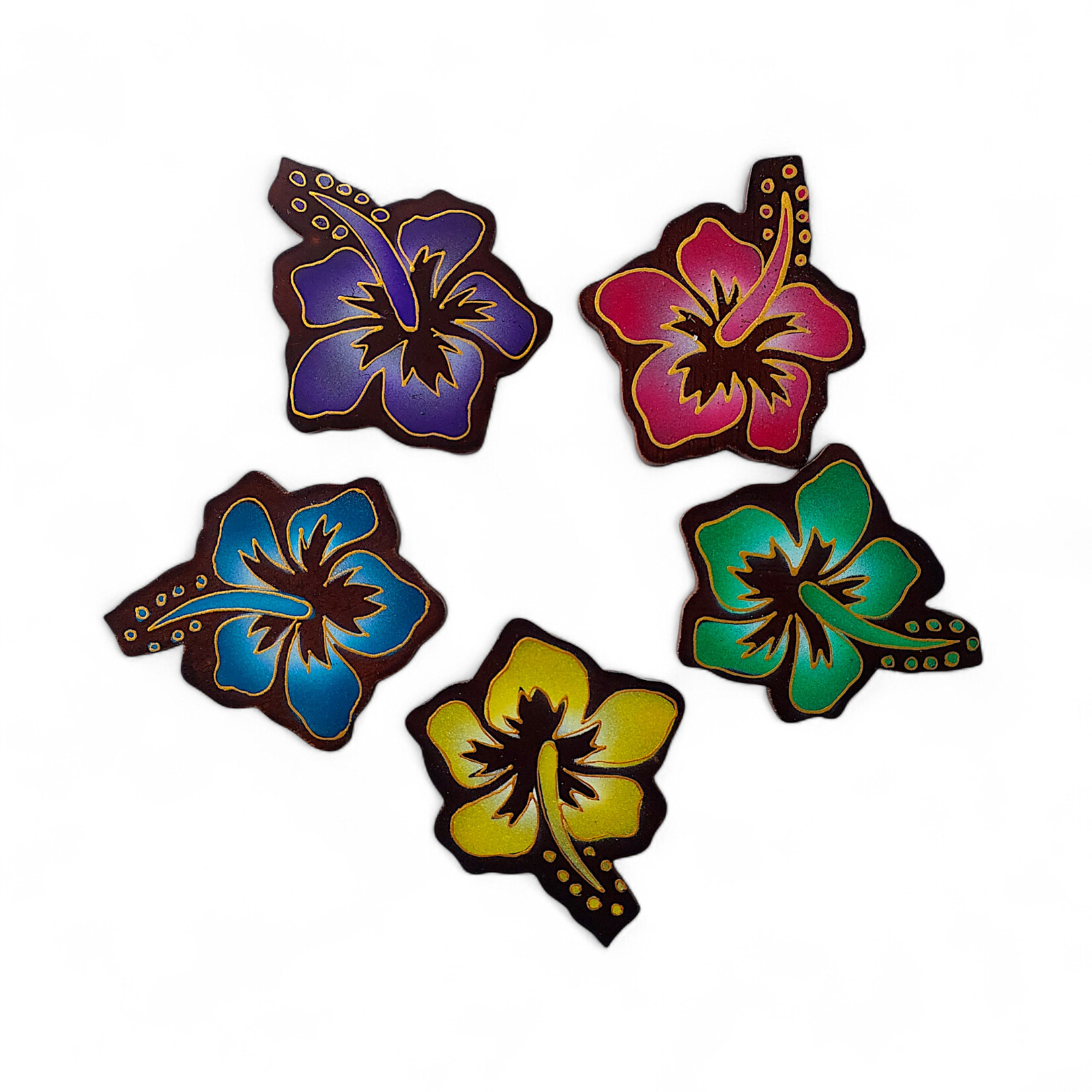Hand Painted Magnet, Pack of 10 Hibiscus Assorted Colors