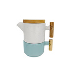 Hand Made and Painted Ceramic Single Serving Stacking Teapot and Mug Set