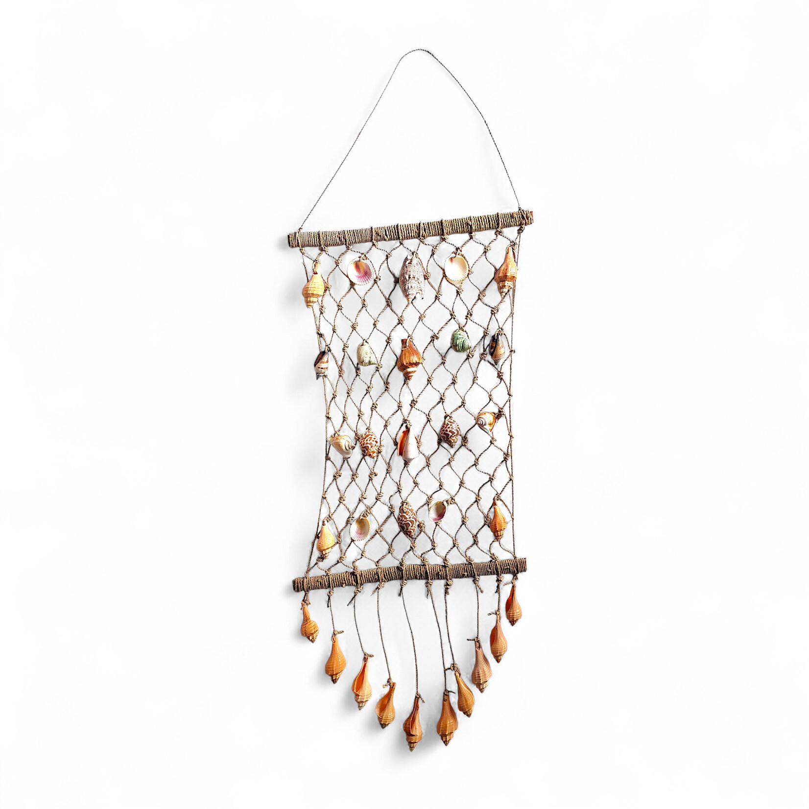 Hanging Albesia Driftwood, Jute Net, and Seashells 2