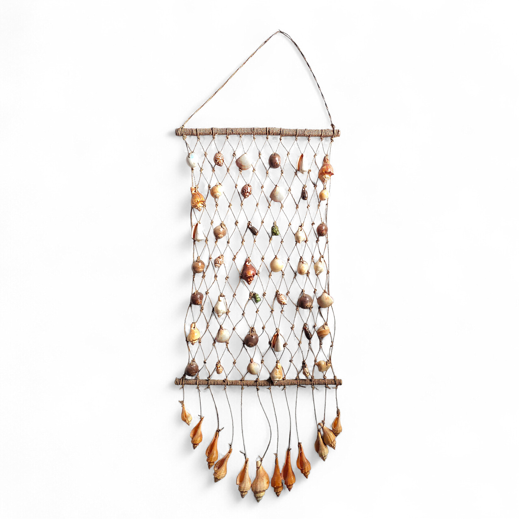 Hanging Albesia Driftwood, Jute Net, and Seashells 3