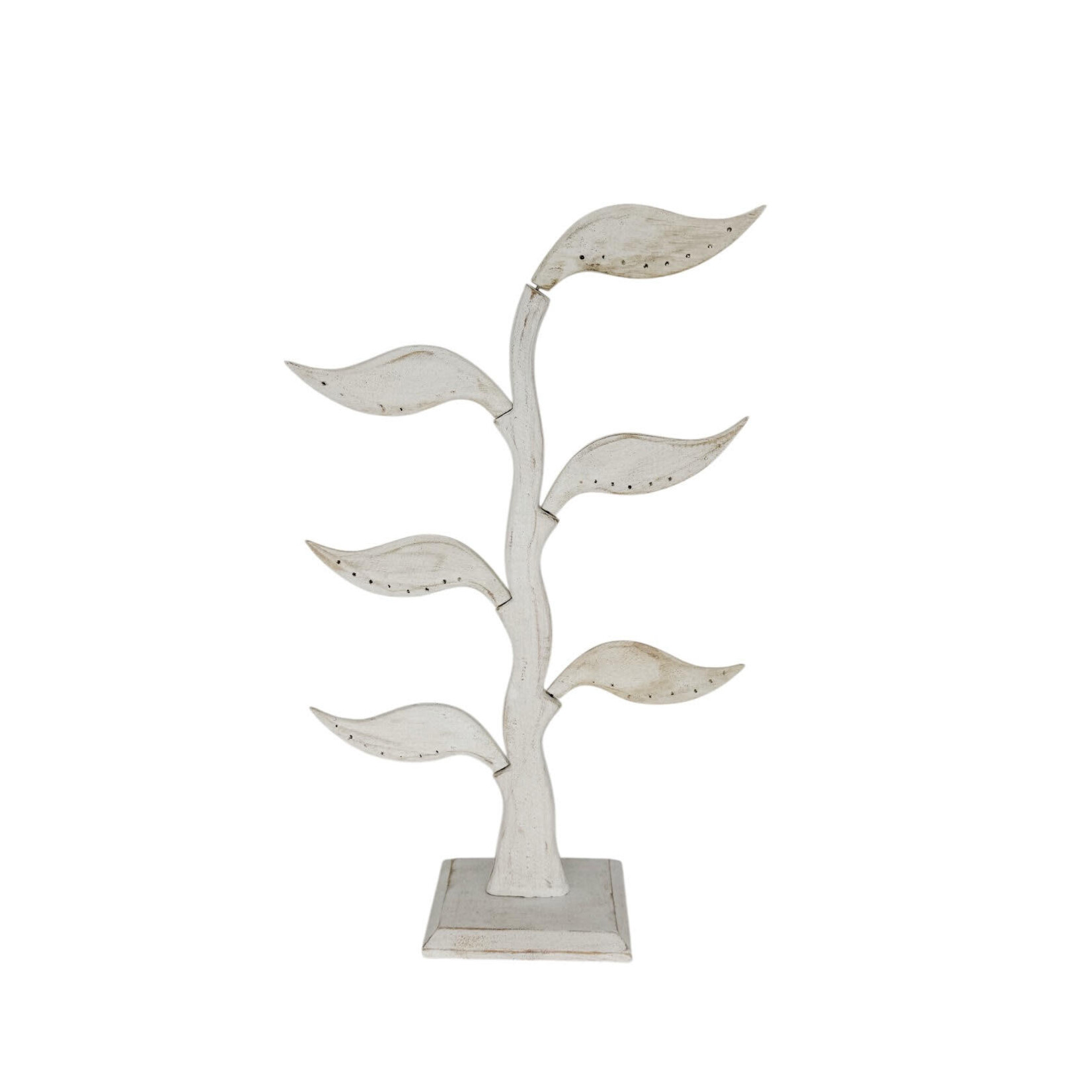 Hand Made Earring Display Tree and Leaf Motif White Wash