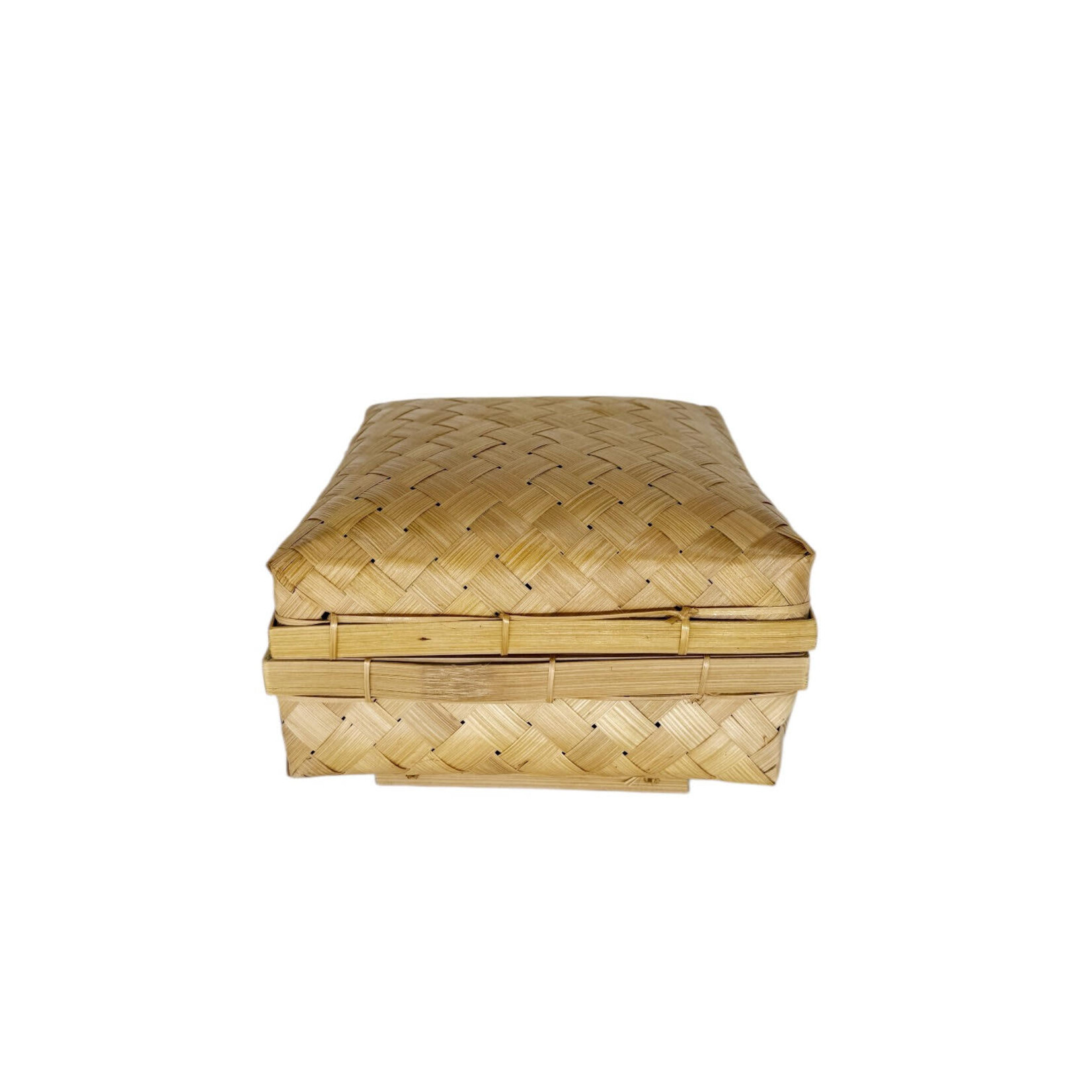 Hand Woven Bamboo Square Basket With Lid Medium
