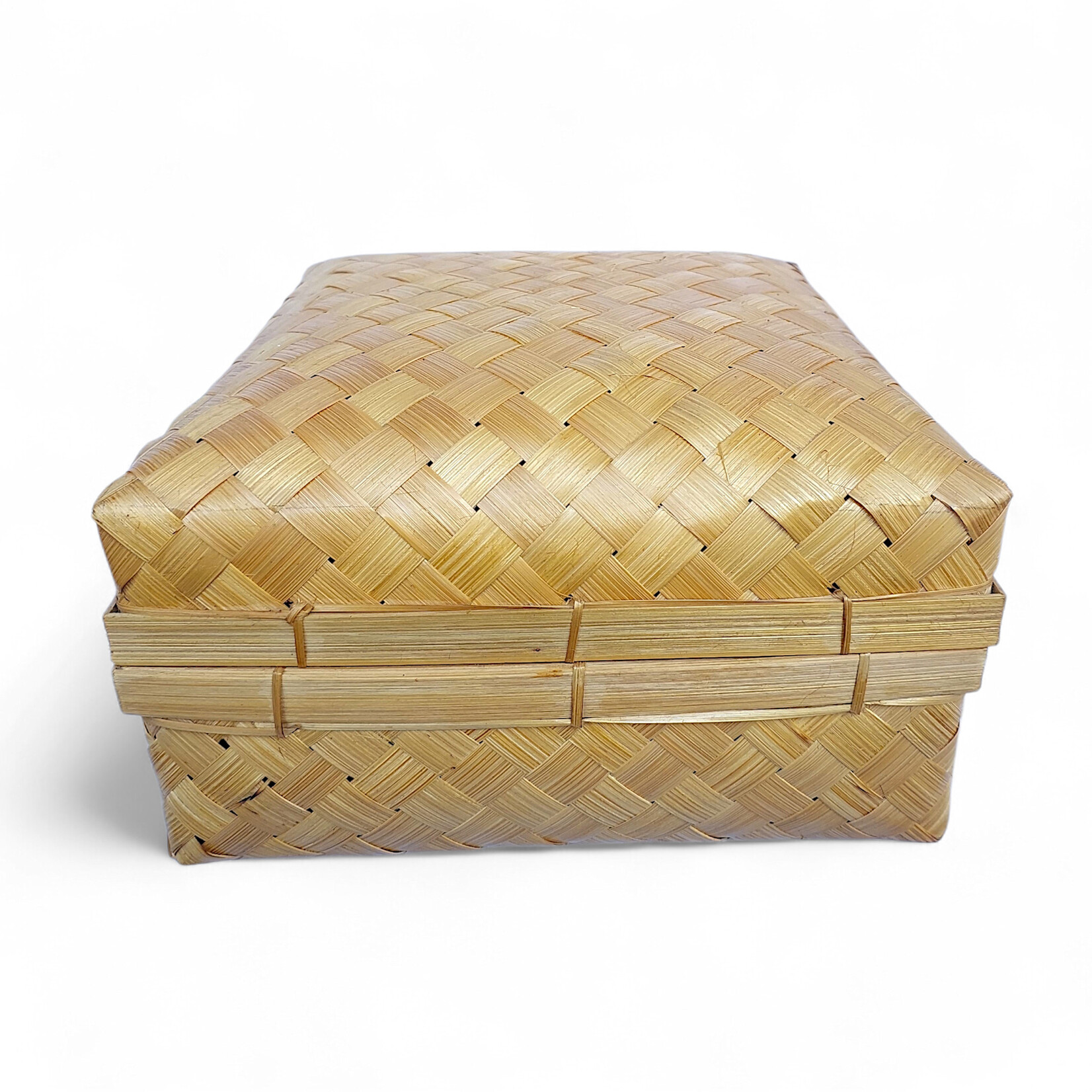 Hand Woven Bamboo Square Basket With Lid Large