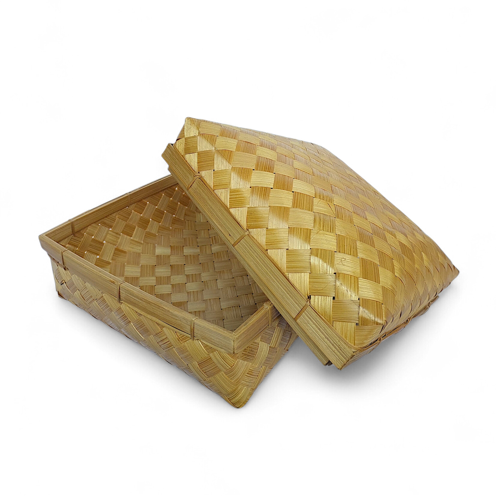 Hand Woven Bamboo Square Basket With Lid Large