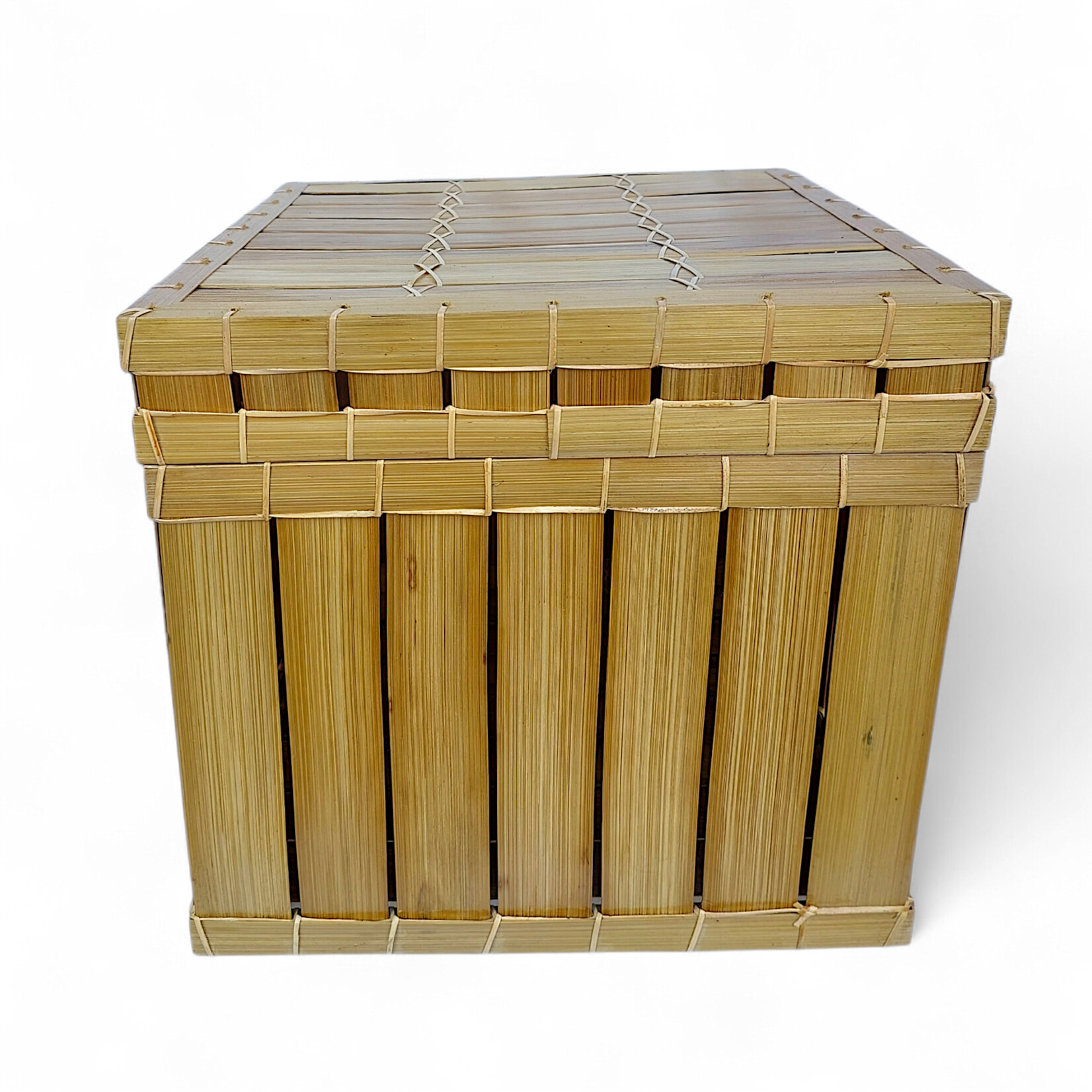 Hand Made Bamboo Square Crate With Lid Medium